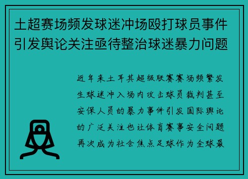 土超赛场频发球迷冲场殴打球员事件引发舆论关注亟待整治球迷暴力问题 土超赛场频发球迷冲场殴打球员事件引发舆论关注亟待整治球迷暴力问题